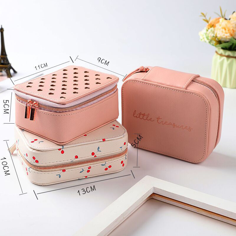 Portable Earrings Ring Jewelry Leather Jewelry Storage Case