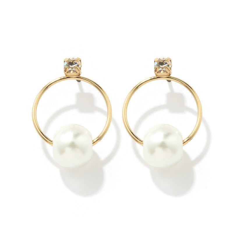 Gold-plated Retro Style Geometric Pearl Earrings