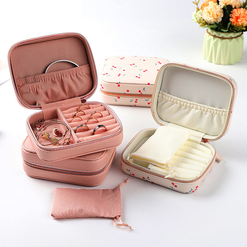 Portable Earrings Ring Jewelry Leather Jewelry Storage Case