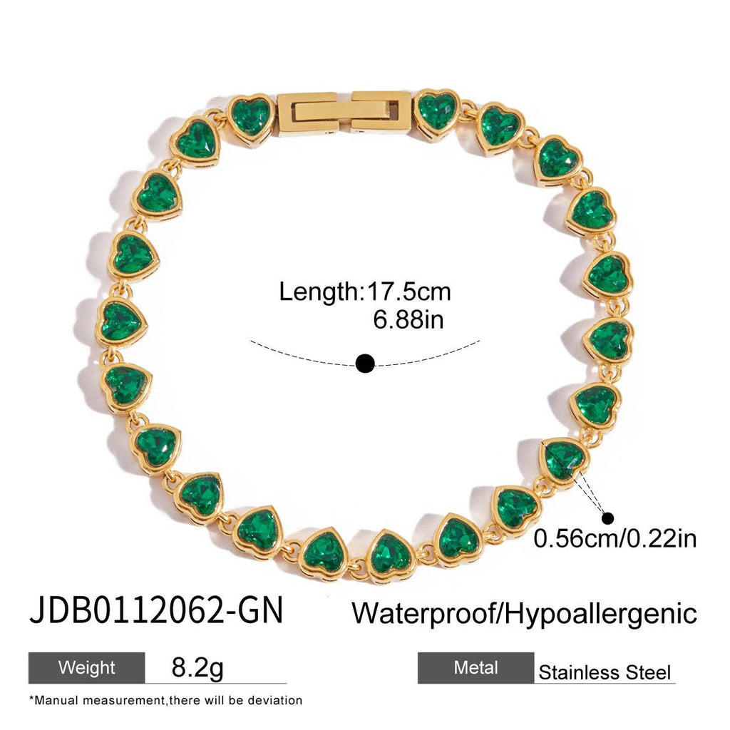 Champagne Gold Light-Luxury Jewelry Green Heart Bracelet