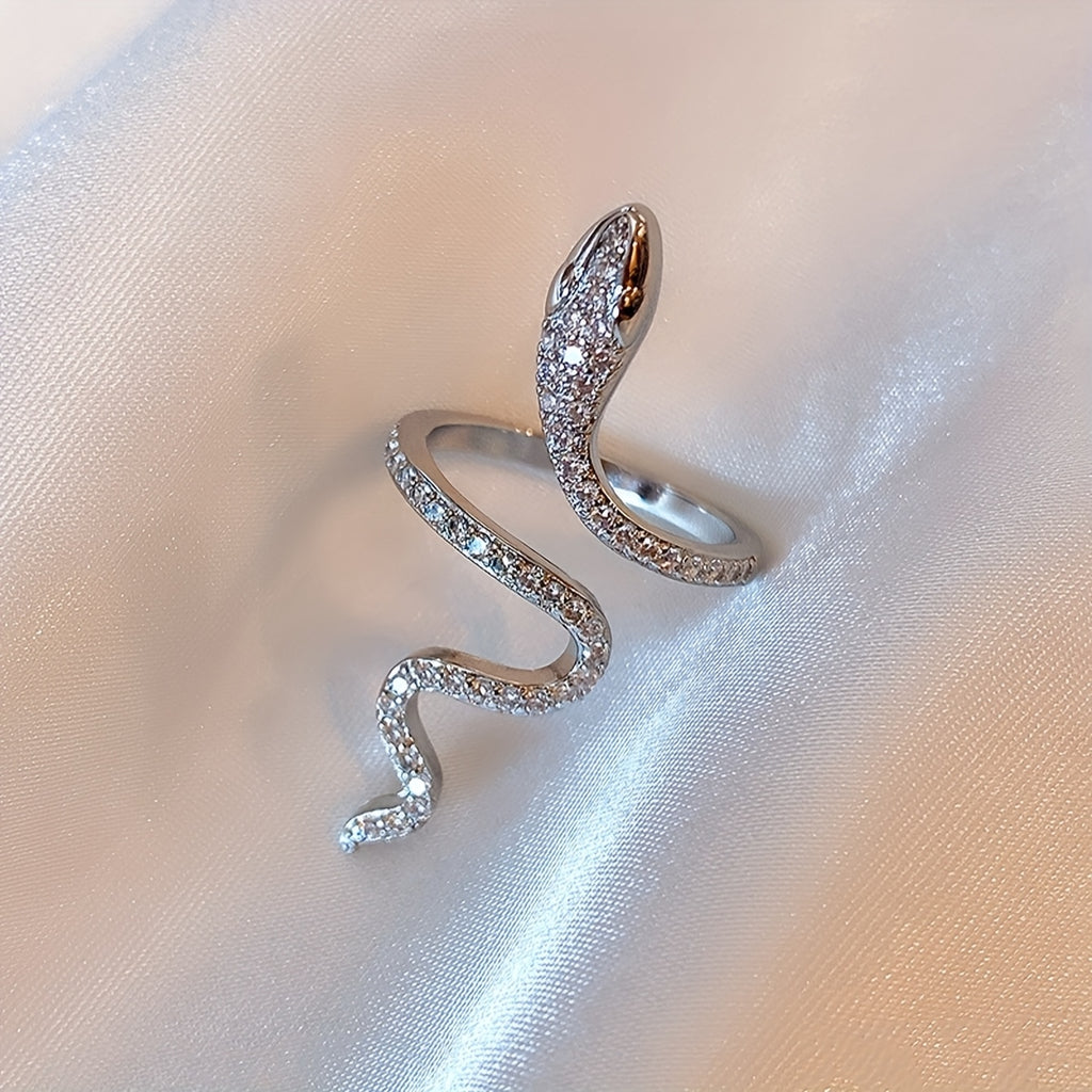 1 Piece Of Trendy, Stylish And High-End Snake-Shaped Wrap-Around Adjustable Ring For Women, Inlaid With Rhinestones - Suitable For Daily Wear, Party Occasions And Gifting