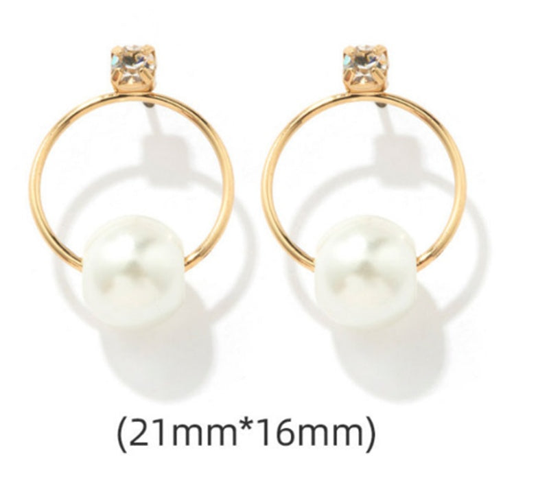 Gold-plated Retro Style Geometric Pearl Earrings