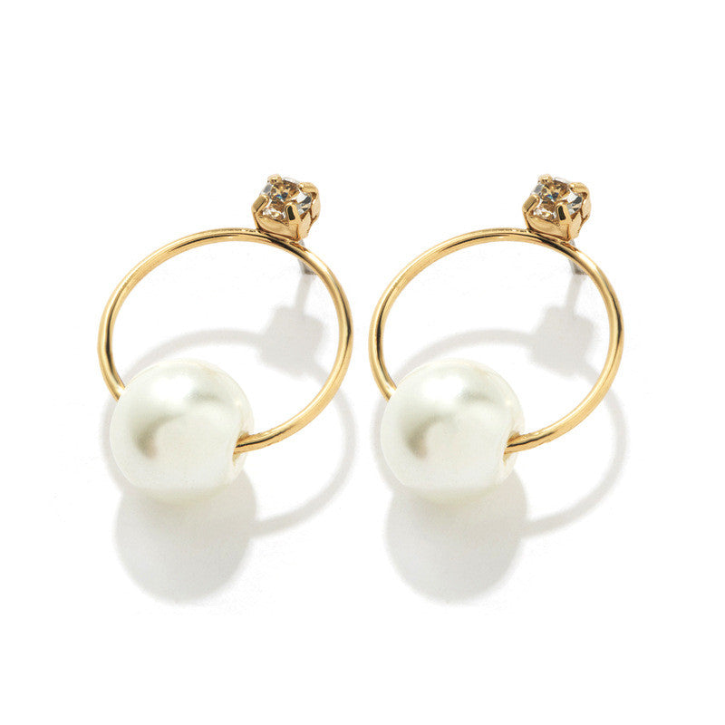 Gold-plated Retro Style Geometric Pearl Earrings