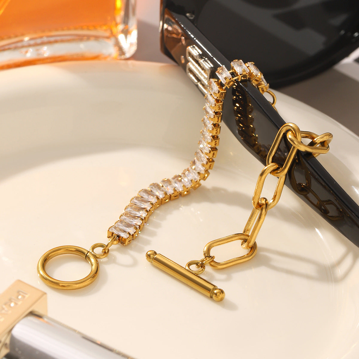 Elegant Geometric Zircon Bracelet – Stainless Steel Jewelry for Women