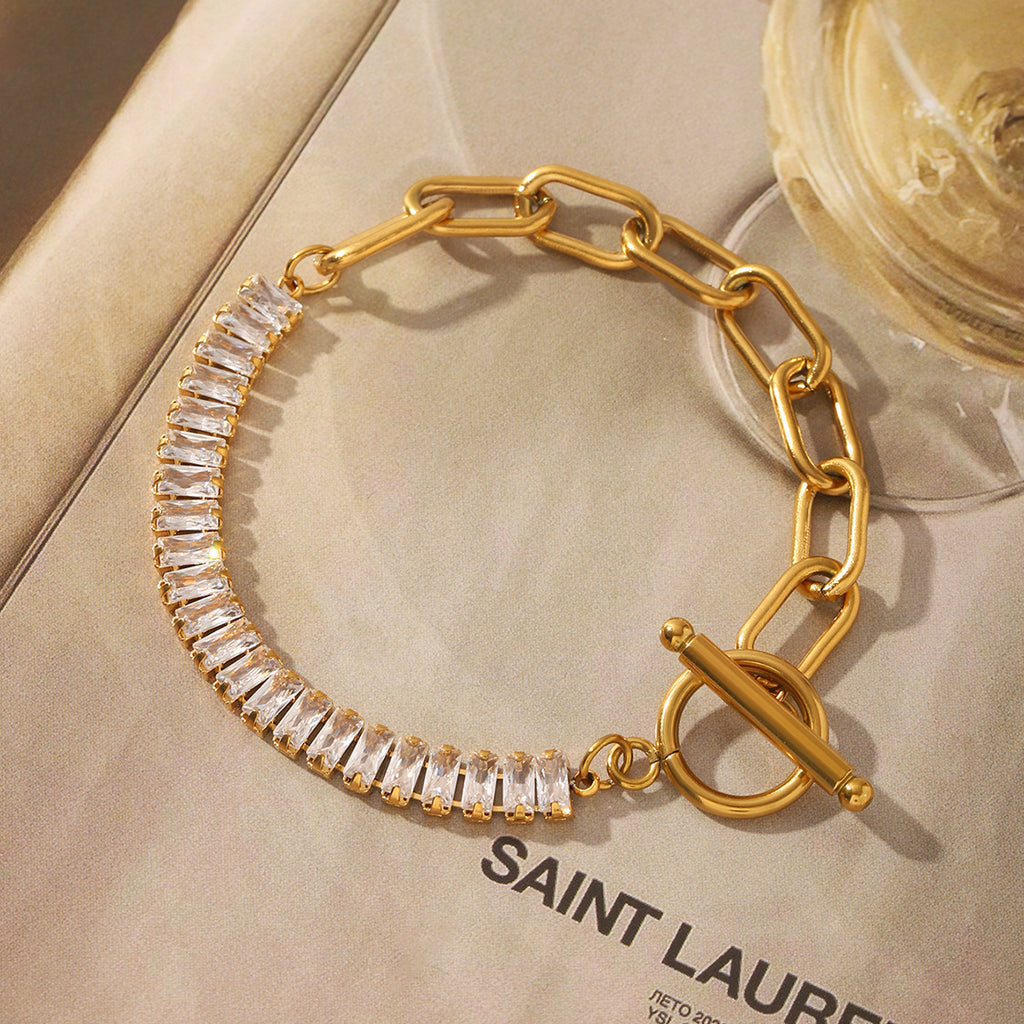 Elegant Geometric Zircon Bracelet – Stainless Steel Jewelry for Women