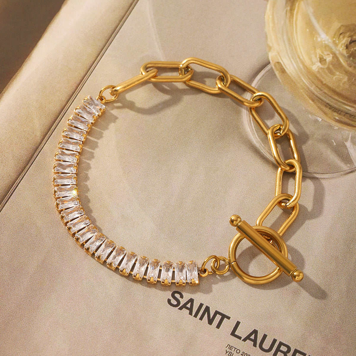 Elegant Geometric Zircon Bracelet – Stainless Steel Jewelry for Women