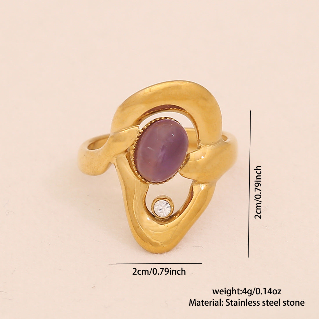 Womens Vintage Adjustable Open Ring With Natural Stone