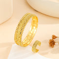 2pcs Vintage Gold Plated Bracelet, Open Bracelet Ring Jewelry, Women's Festival Wedding Jewelry Set