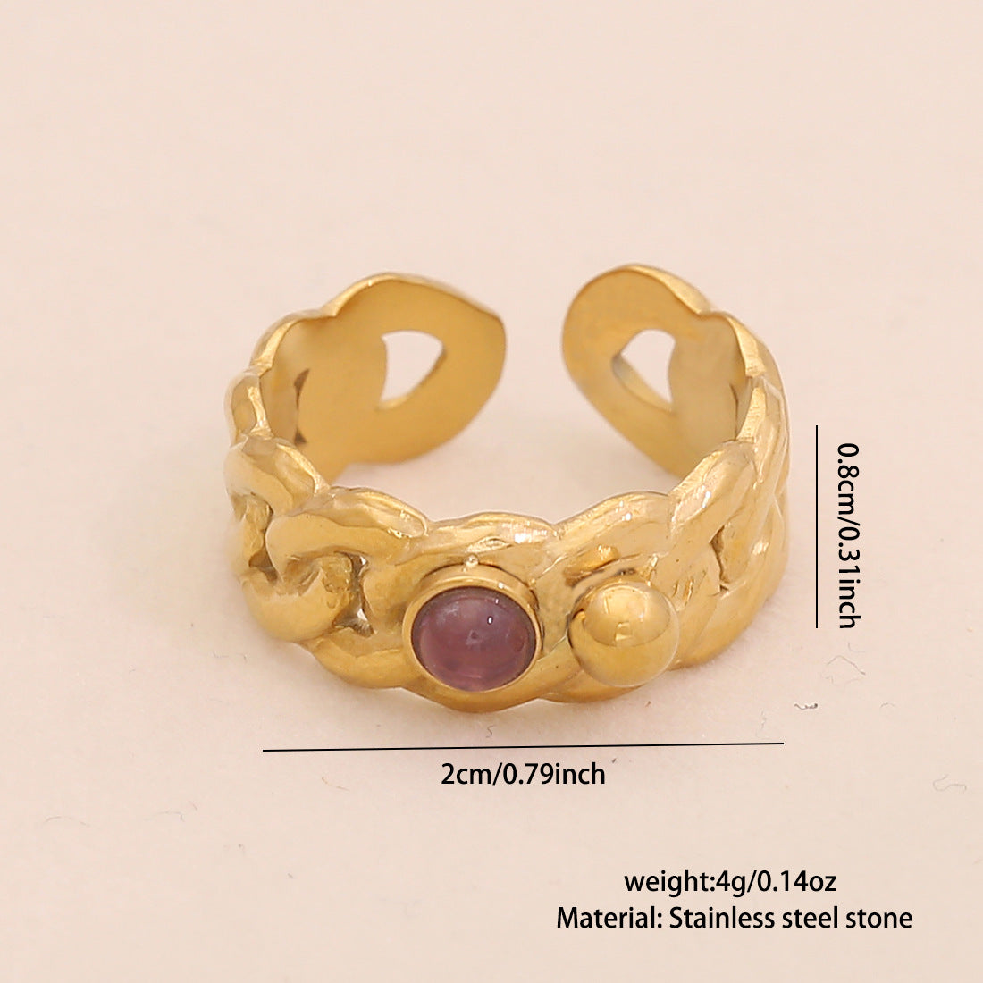 Womens Vintage Adjustable Open Ring With Natural Stone