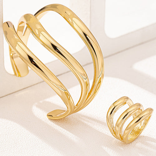 Amaní · Signature Retro Cuff Set – Ring & Bracelet Duo