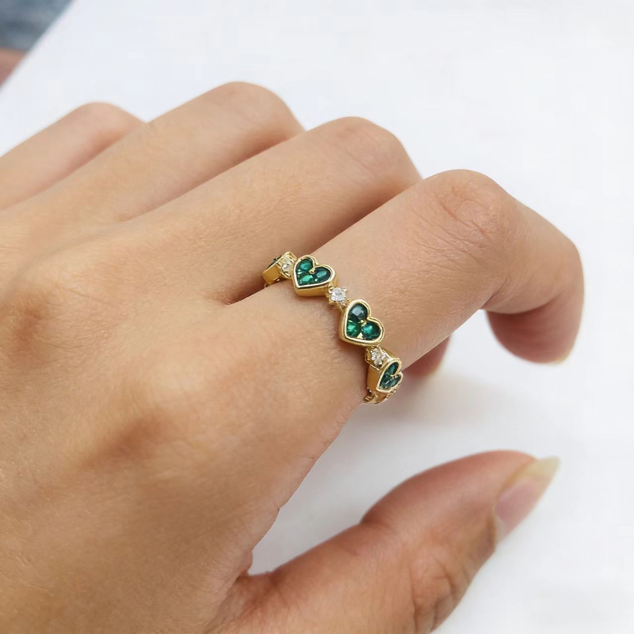 Personalized Copper Heart-shaped Ring With Zircon Accents And An Open Design