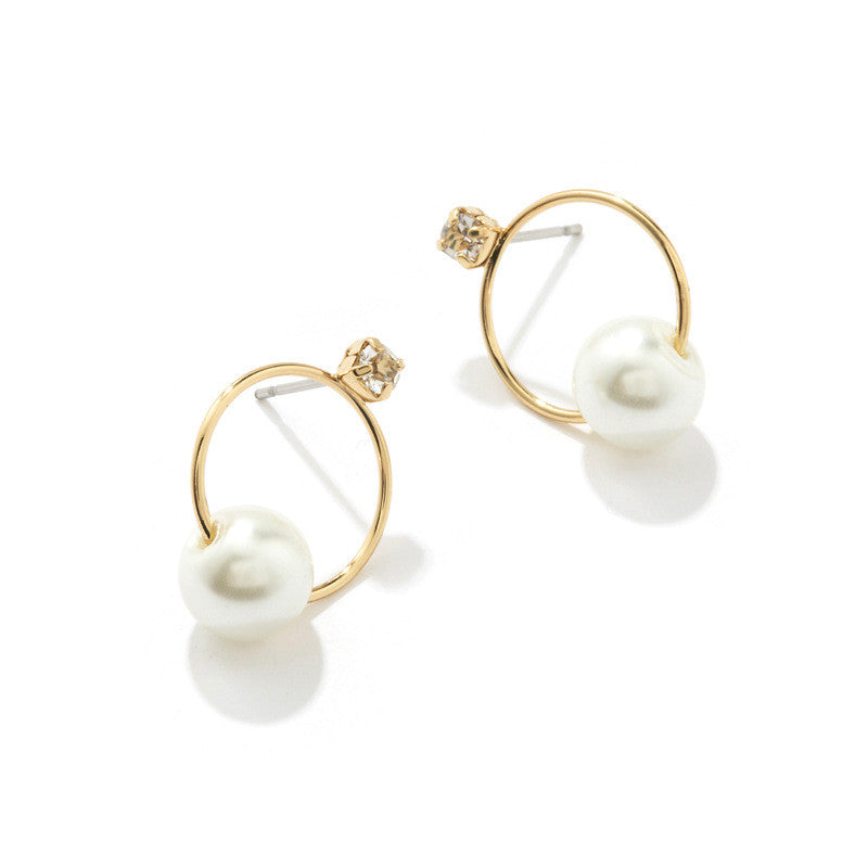 Gold-plated Retro Style Geometric Pearl Earrings