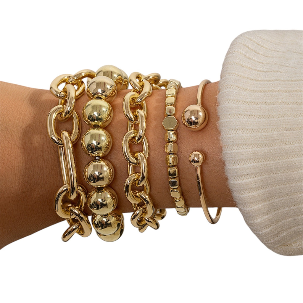 Multi-Layer Gold Bracelet Stack