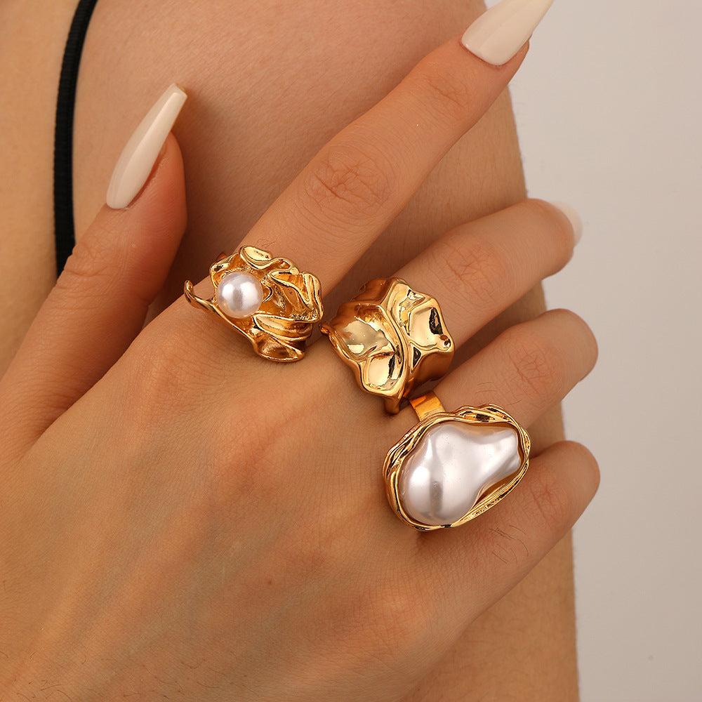 Pearl Open Ring Women's Exaggeration And Niche