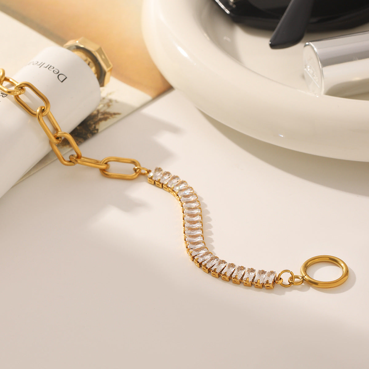 Elegant Geometric Zircon Bracelet – Stainless Steel Jewelry for Women