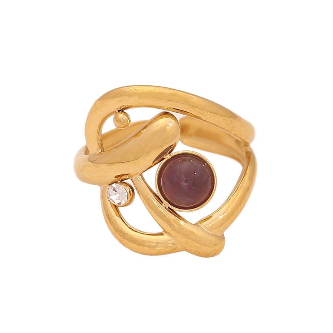 Womens Vintage Adjustable Open Ring With Natural Stone