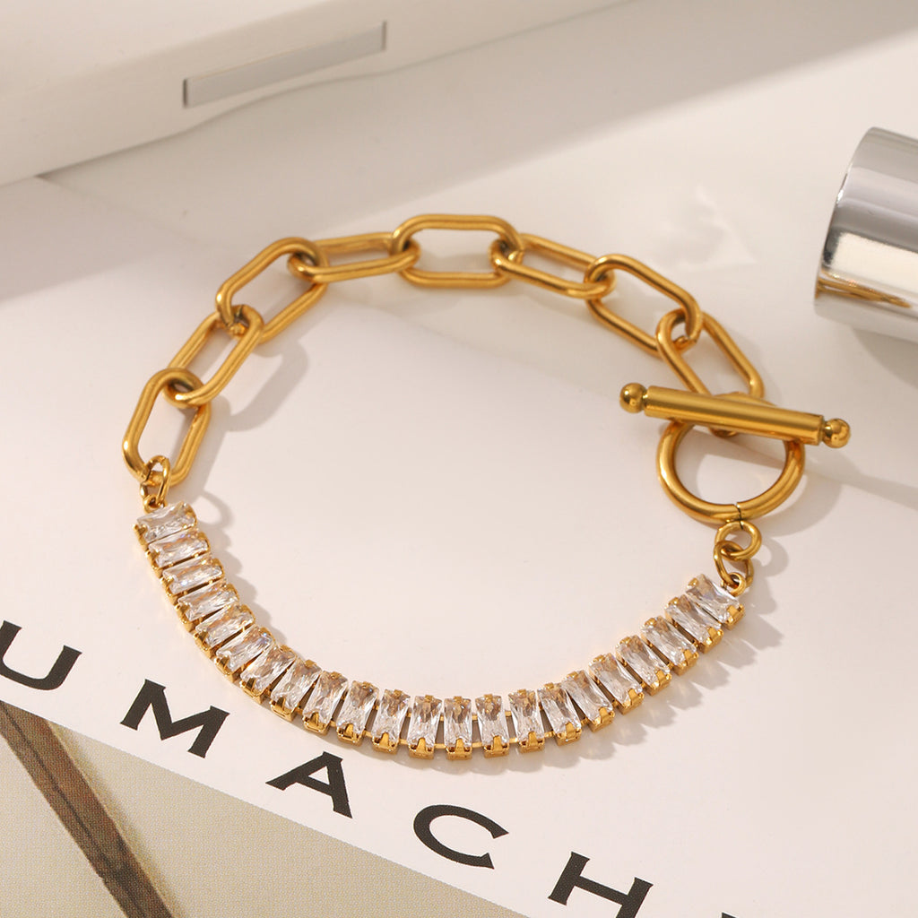 Elegant Geometric Zircon Bracelet – Stainless Steel Jewelry for Women